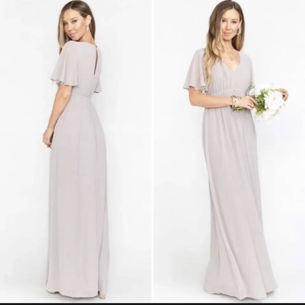 Show me your mumu emily Empire Maxi dove grey chiffon Bridesmaids dress medium